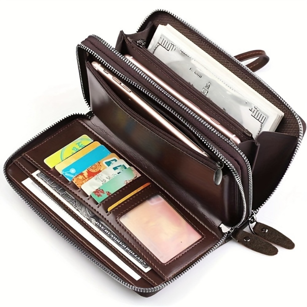 Premium Leather Wristlet Wallet for Men Stylish Business Clutch with Zippered Closure Cardholder & Phone Case