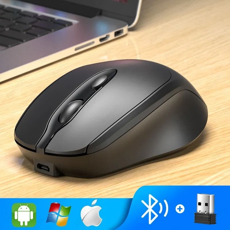 Rechargeable Dual Mode Silent Wireless Bluetooth Mouse Ergonomic Design