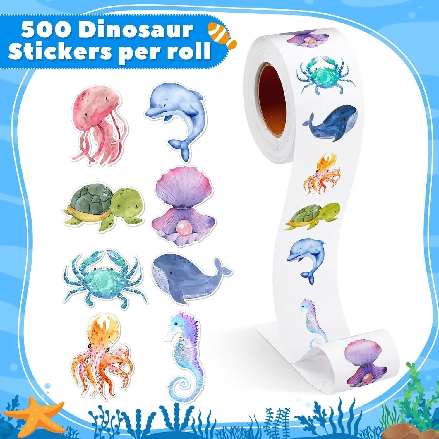Cartoon Marine Animal Park Dolphin Stickers Kids Teacher Reward Encourage Sealing Label