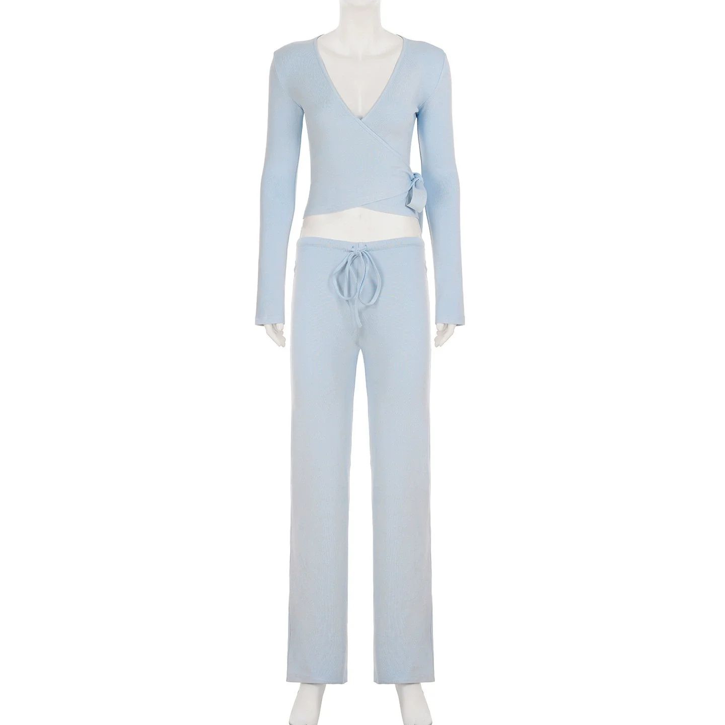 Absobe Women's Autumn Winter Knit 2-Piece Lounge Set – Flare Sleeve Crop Cardigan & Wide-Leg Pants Outfit