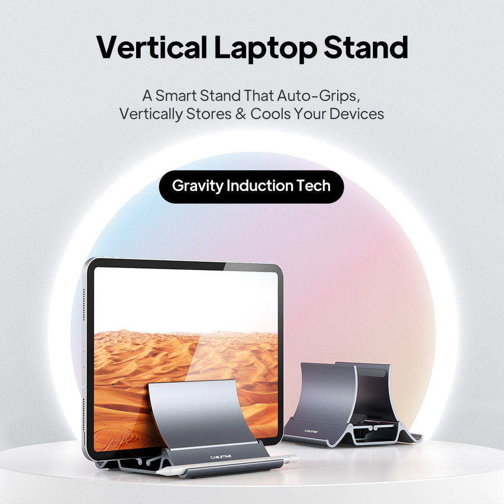 Gravity Lock Vertical Laptop Stand for Desk with Dual Slot and Silicone Protection