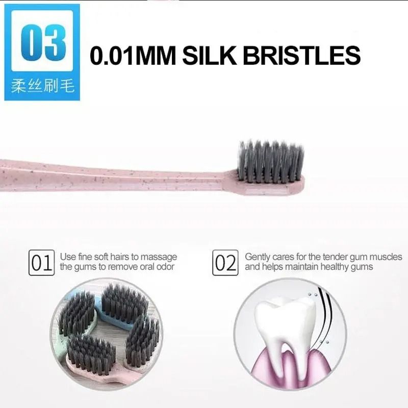Natural Wheat Straw & Bamboo Charcoal Soft Toothbrush | 10-Piece Family Value Pack