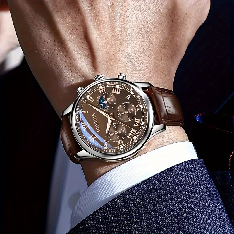 Fashion Quartz Watch Men, High Quality Luxury Belt, Round Waterproof Glow Clock for Business and Student