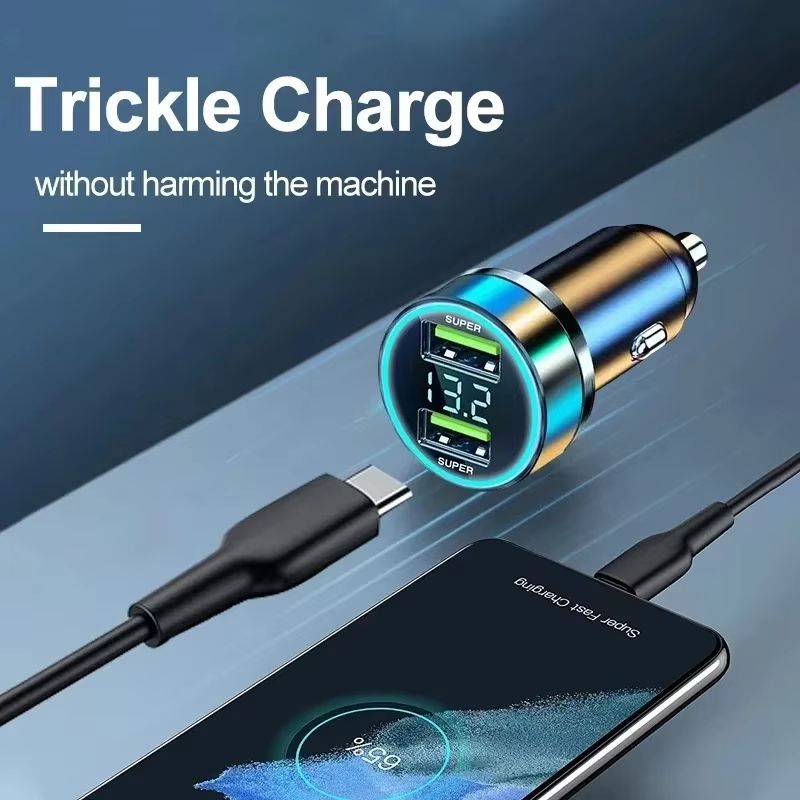 240W Dual USB Fast Charging Car Charger with Digital Display and Ambient Light for 12V/24V Vehicles