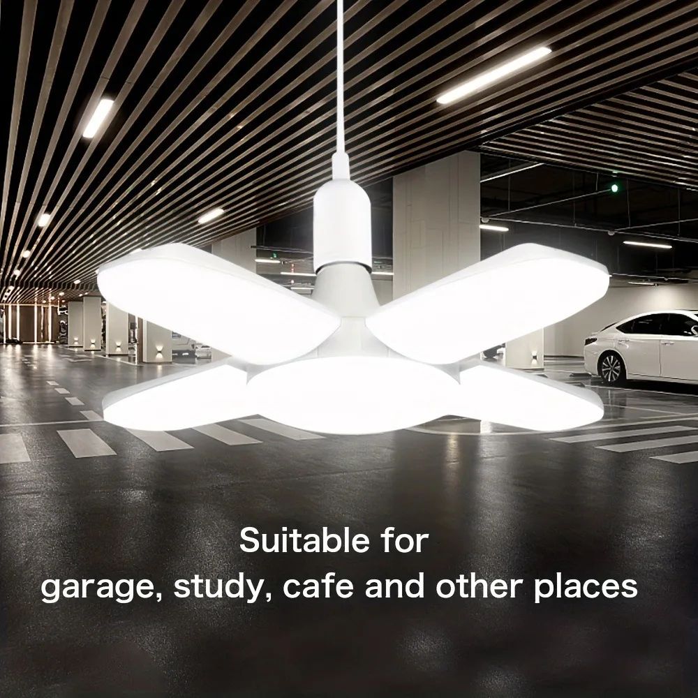 FlexBright Foldable LED Garage Light – E27 Fan-Blade Ceiling Bulb 6500K Daylight