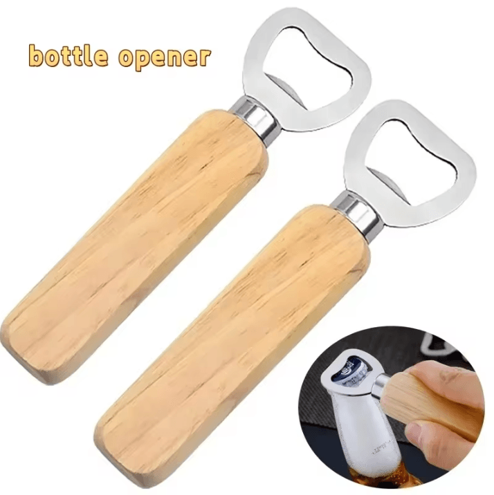 Heavy-Duty Beer Bottle Opener with Wooden Handle – Durable Stainless Steel Bottle Opener for Beer & Beverage Caps