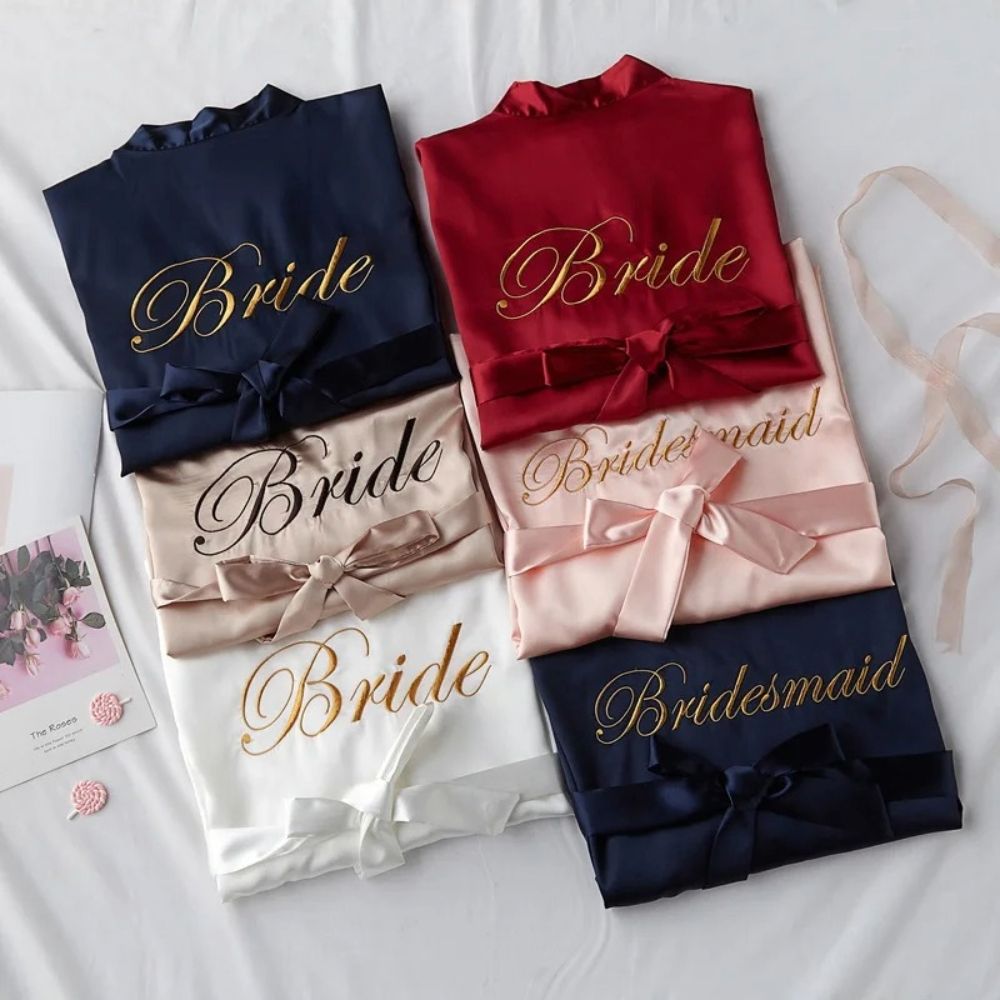 Floral Bride Bridesmaid Short Kimono Robe for Wedding Party