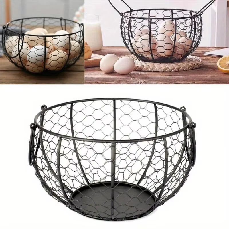 Kitchen Metal Wire Egg Basket With Farm Chicken Cover