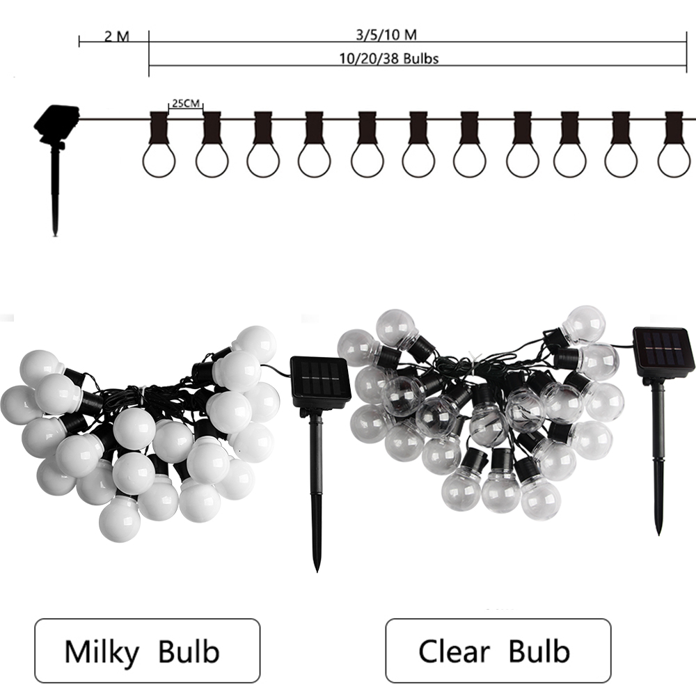Solar LED Globe String Lights Outdoor Waterproof Garden Fairy Lights for Patio Party Decor