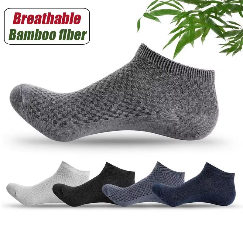 Men's Bamboo Fiber Ankle Socks 5-Pair Breathable Antibacterial Comfort