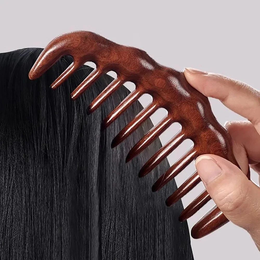 Natural Sandalwood Wide Tooth Comb Anti Static Wooden Detangling Comb Scalp Massage Hair Care Tool