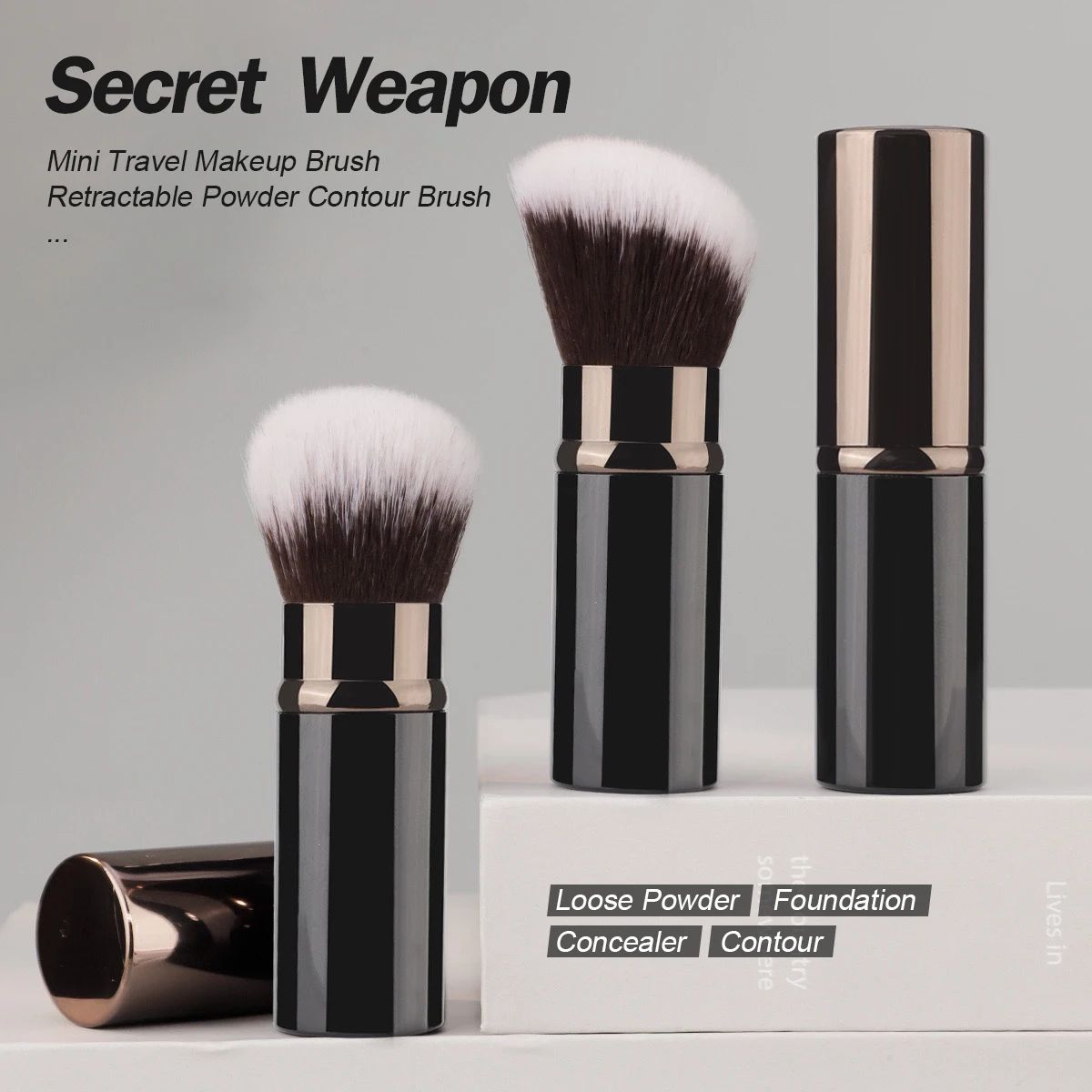 Retractable Travel Makeup Brush for Powder Blush and Foundation