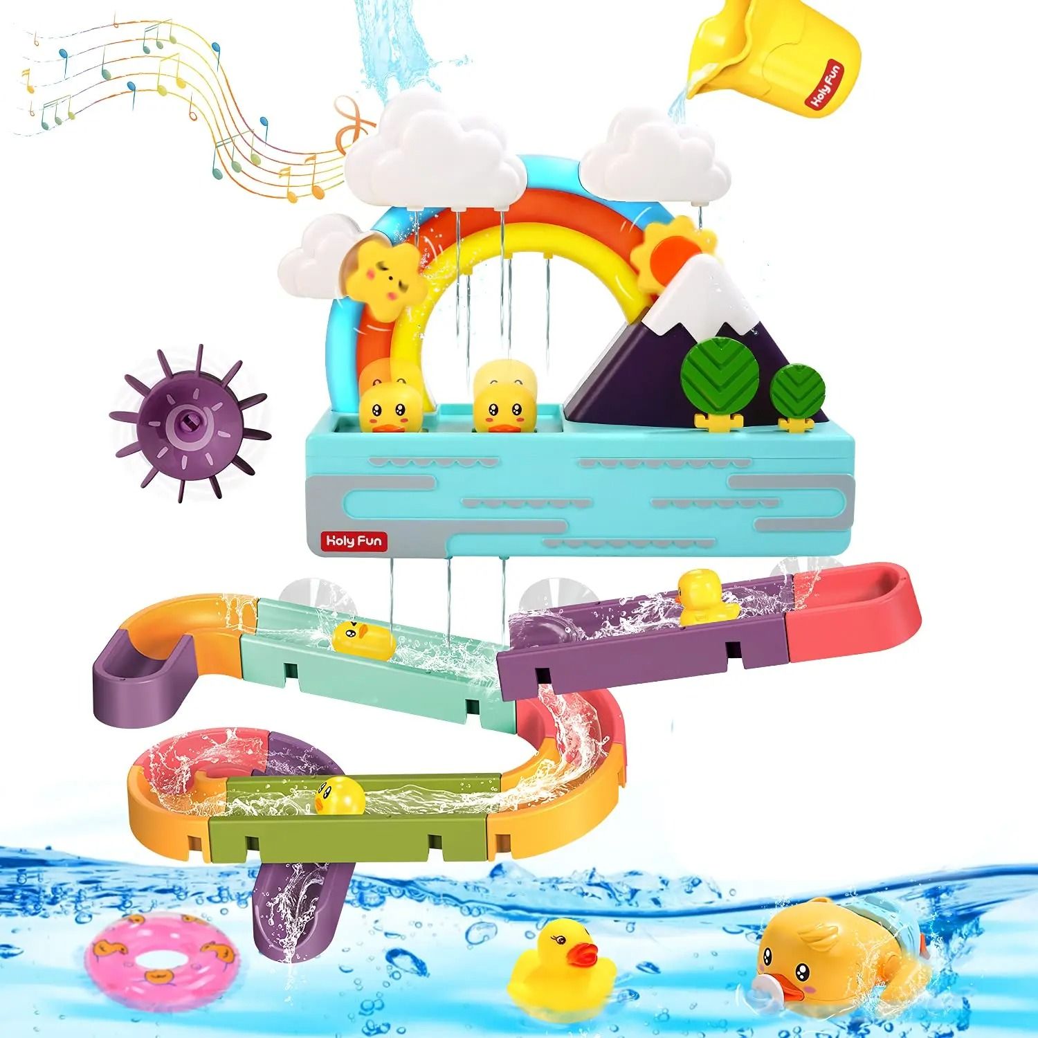 Bath Duck Toy with Rainbow Light and Music Toddlers Bathtub Toy Educational Water Game