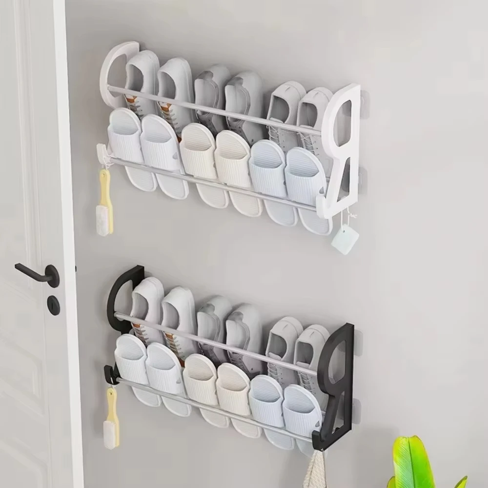 Multifunctional Wall Mounted Shoe Rack No Drilling Space Saving Storage for Bedroom Living Room