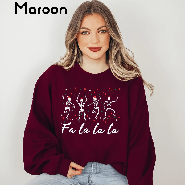 Fa La La Skeleton Sweatshirt Funny Christmas Skeleton Holiday Humor Pullover