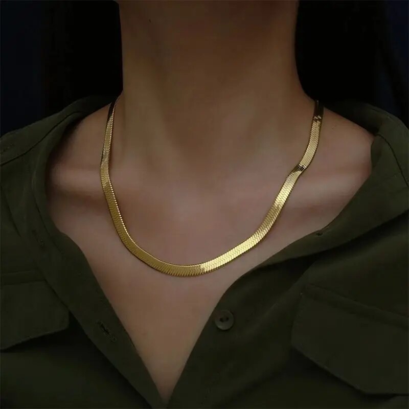 925 Sterling Silver & 18K Gold 4MM Flat Chain Necklace for Women: Luxury Fine Jewelry, Perfect Wedding Gift & Choker for