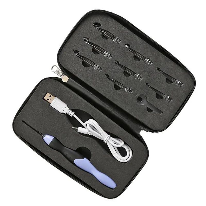 9 in 1 USB Rechargeable LED Crochet Hook Set