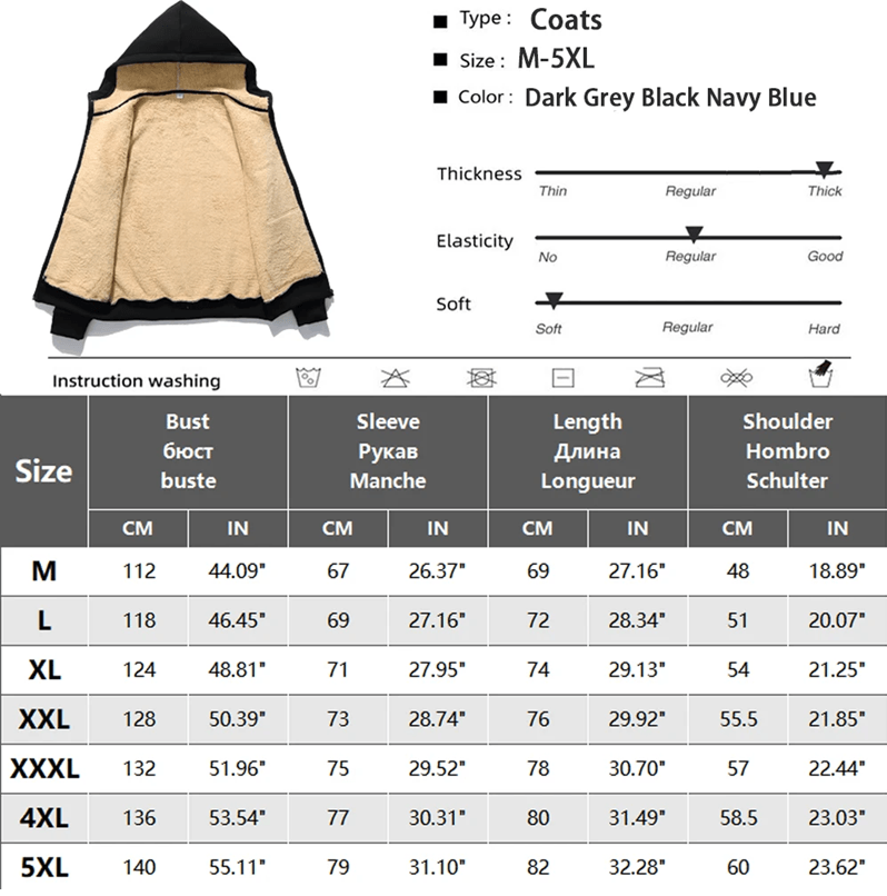 Mens Lambswool Fleece Hoodie Winter Warm Zipper Jacket