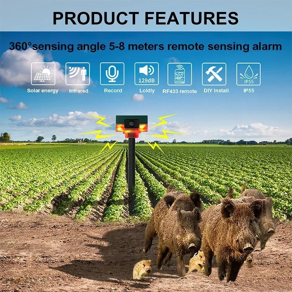 Solar Powered Motion Sensor Alarm for Outdoor Security and Animal Deterrence