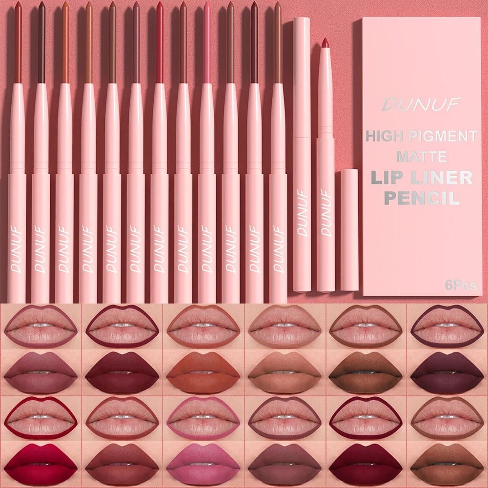 Long Lasting Waterproof Lip Liner Pen Set 6 Pieces for Precise Color Makeup