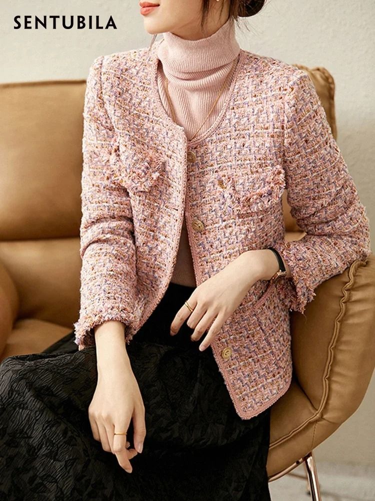 Elegant Textured Tweed Winter Jacket