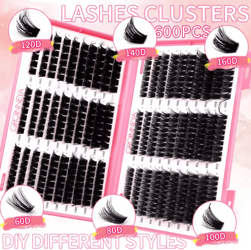 Cluster Lash Extensions Set – Mixed Tray of Fluffy Volume Individual Lashes for DIY Cat Eye Look