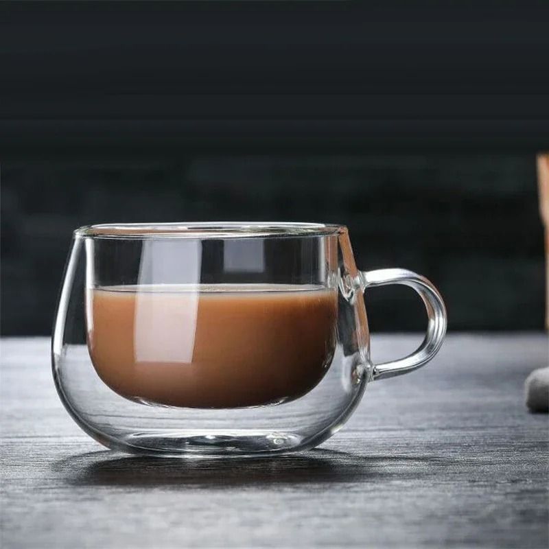 Heat Resistant Double Wall Glass Coffee Mug with Handle