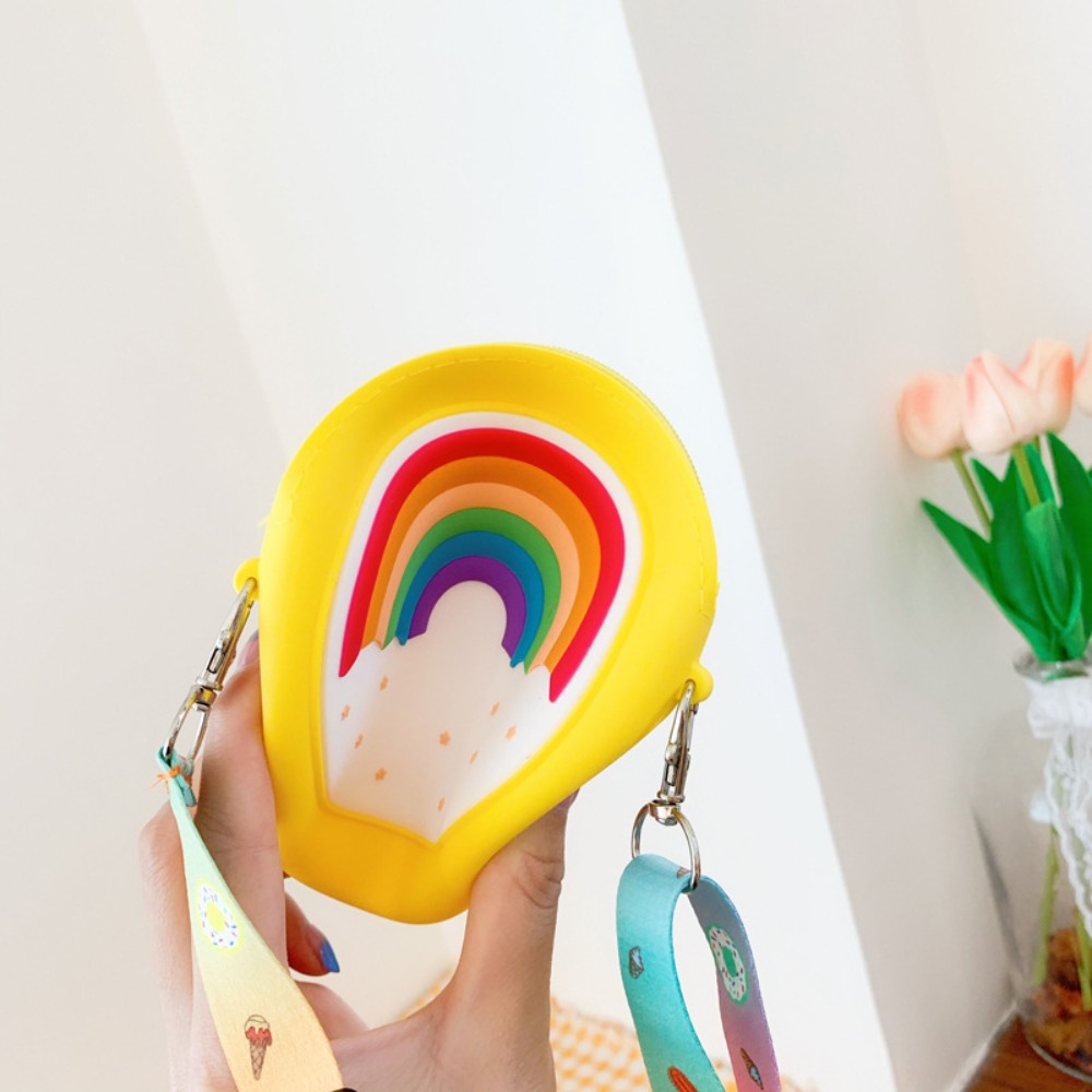 Children Silicone Crossbody Bag Rainbow Donut Small Handbag Baby Girl Adjustable Strap