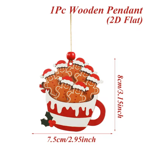 Cute Gingerbread Man Christmas Ornament – Wooden Holiday Tree Pendant Decoration