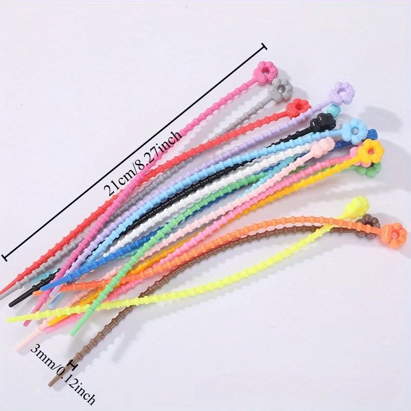 10PCS 21cm Colored Silicone Zip Ties Frog Shaped Self-locking Extendable Data Cable Coiler