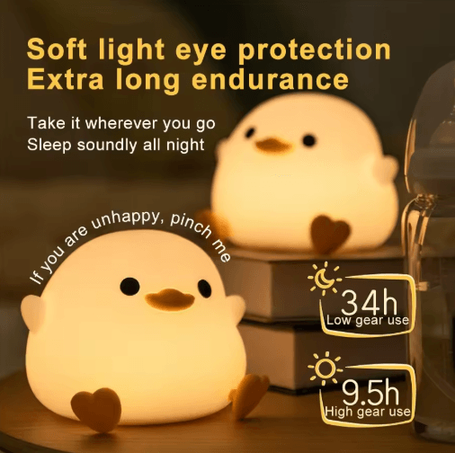 Cute Duck Silicone Touch Night Light with Timer & USB Rechargeable Design