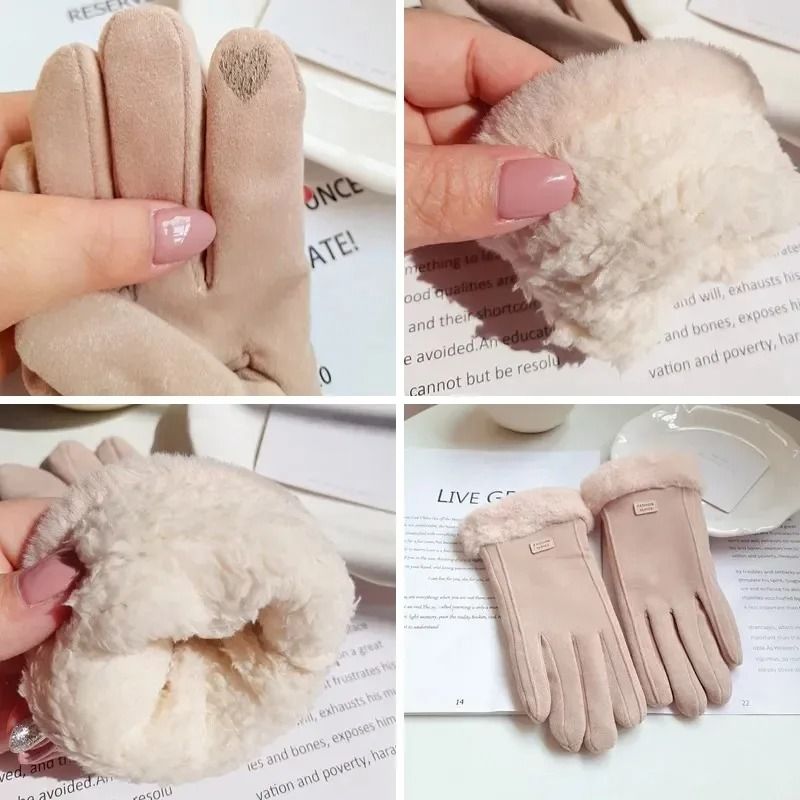 Warm Womens Touchscreen Gloves Plush Lined Suede Winter Driving Gloves