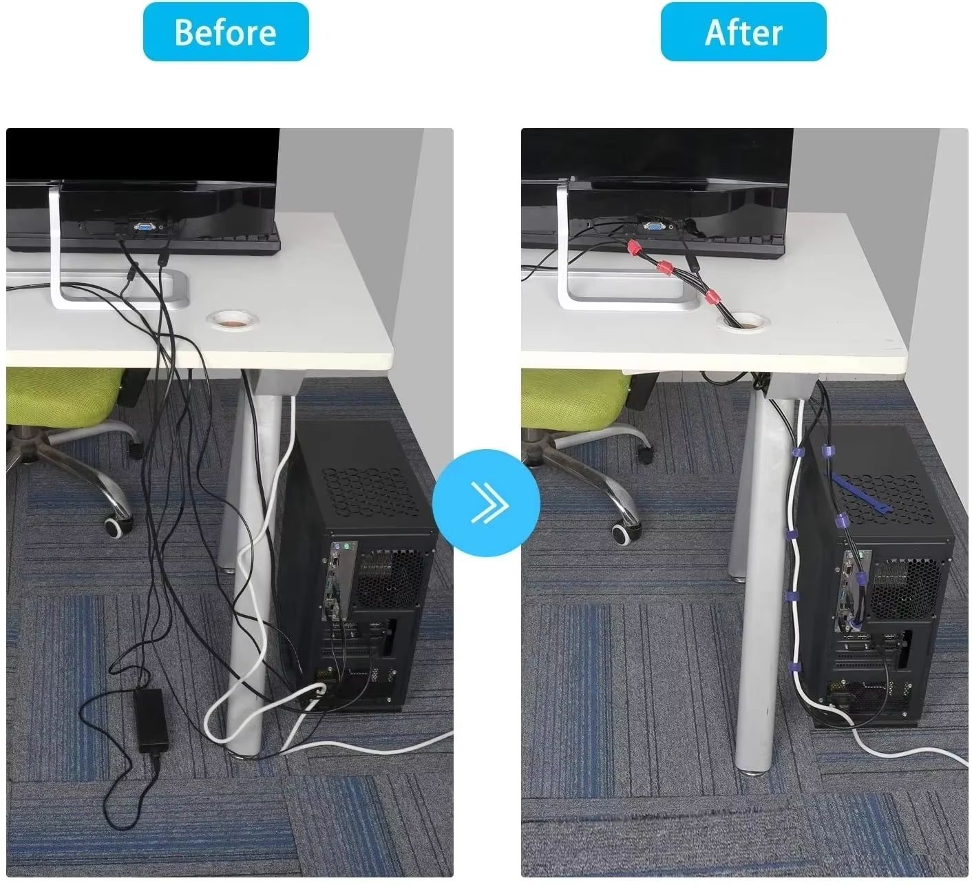 Reusable Hook and Loop Cable Straps for Cord and Wire Organization