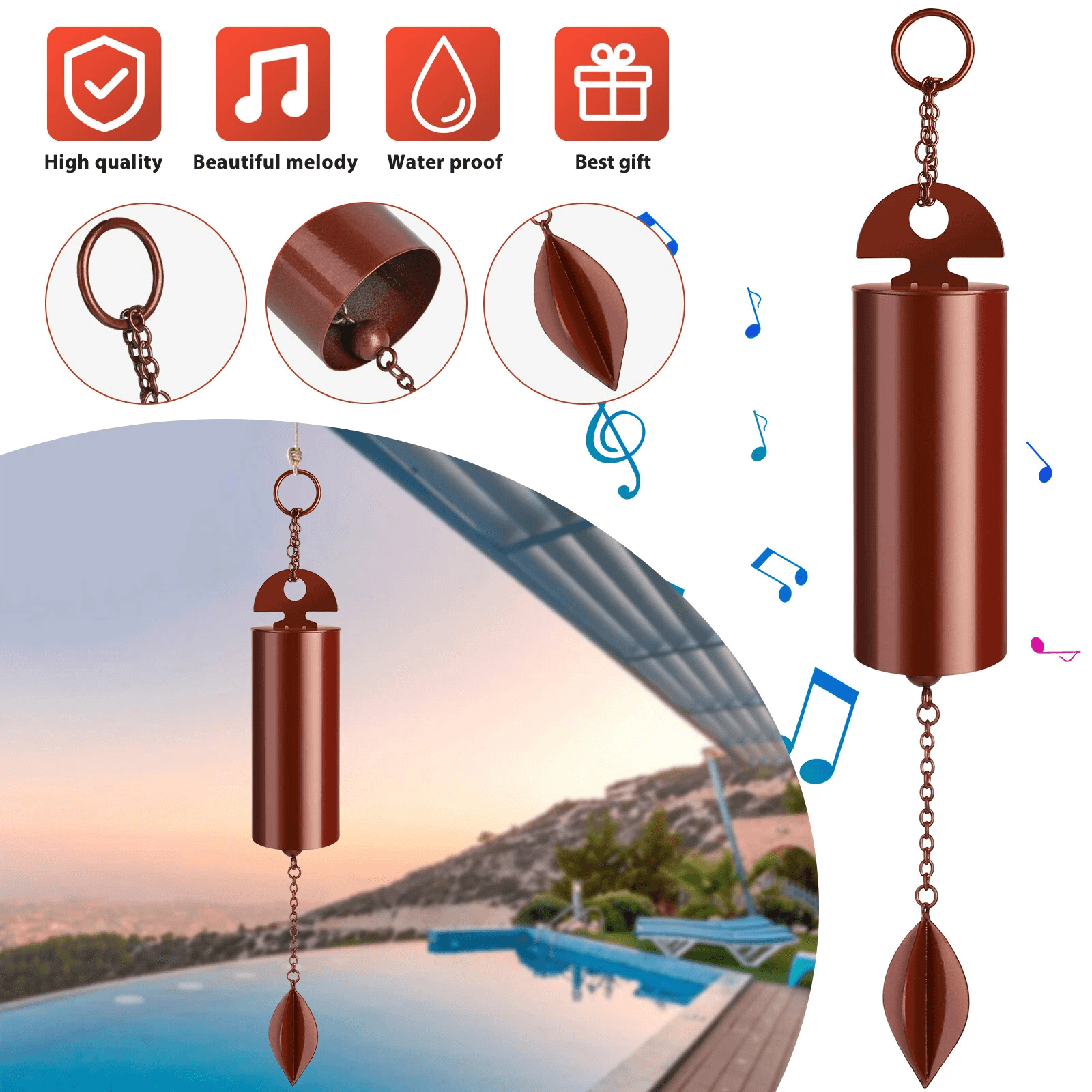 Large Deep Resonance Serenity Bell Heroic Windchime for Home, Outdoor, and Yard Decoration