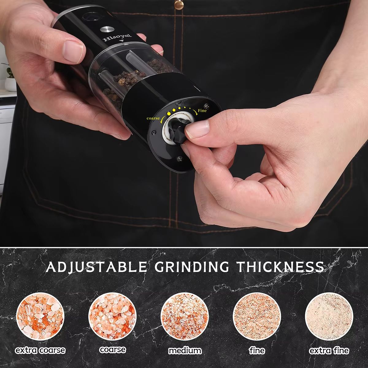 USB Rechargeable Electric Salt and Pepper Grinder Automatic Spice Grinder with Adjustable Coarseness