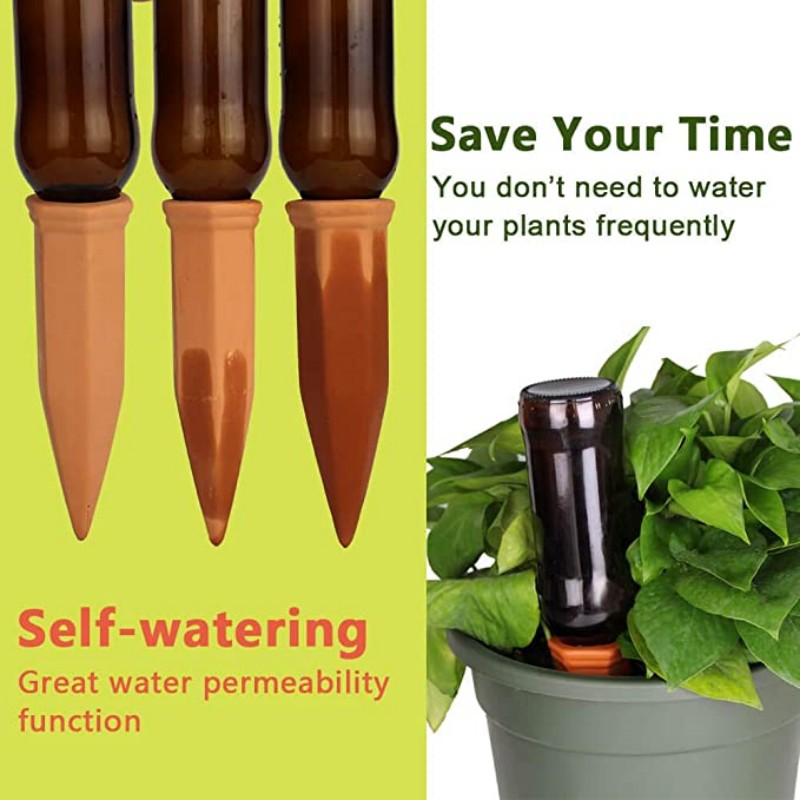 Self-Watering Plant Stakes, Terracotta Automatic Plant Waterer Devices for Indoor & Outdoor Plants