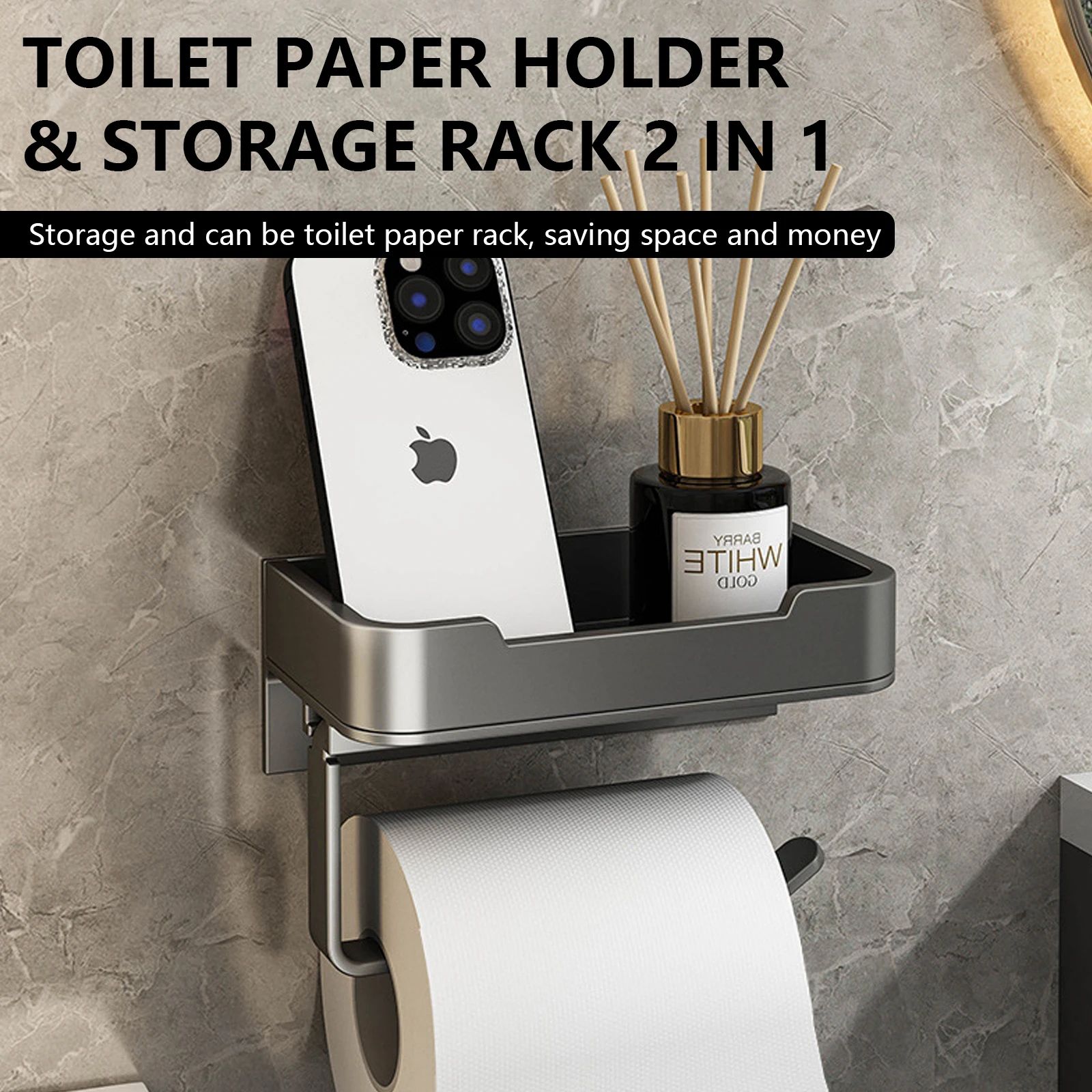 Aluminum Wall Mounted Toilet Paper Holder Shelf