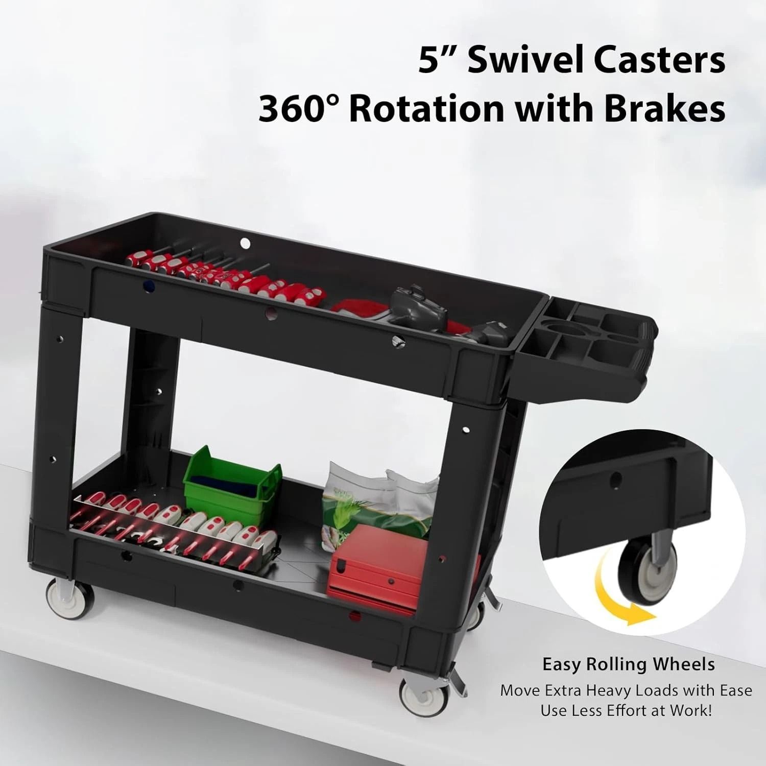 Heavy Duty Utility Cart with Shelves, Capacity, Swivel Wheels Durable, Multi Purpose Cart for Home & Office