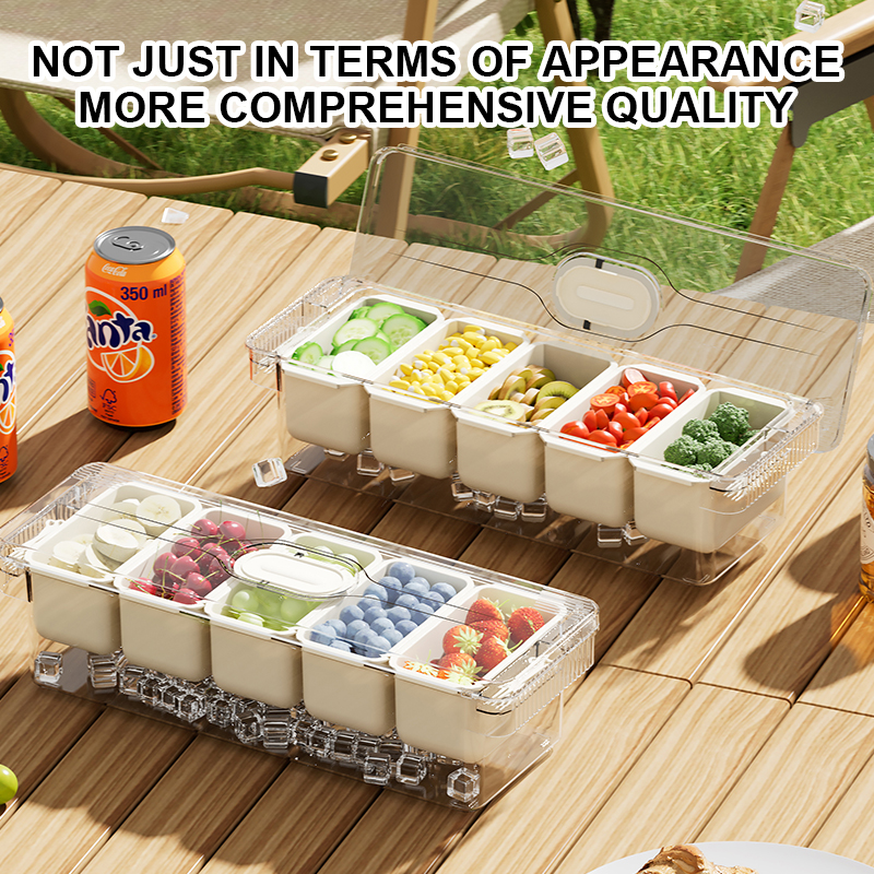 Compartment Snack Container with Lid, Divided Serving Tray, Kitchen Food Storage, Fruit Storage Container