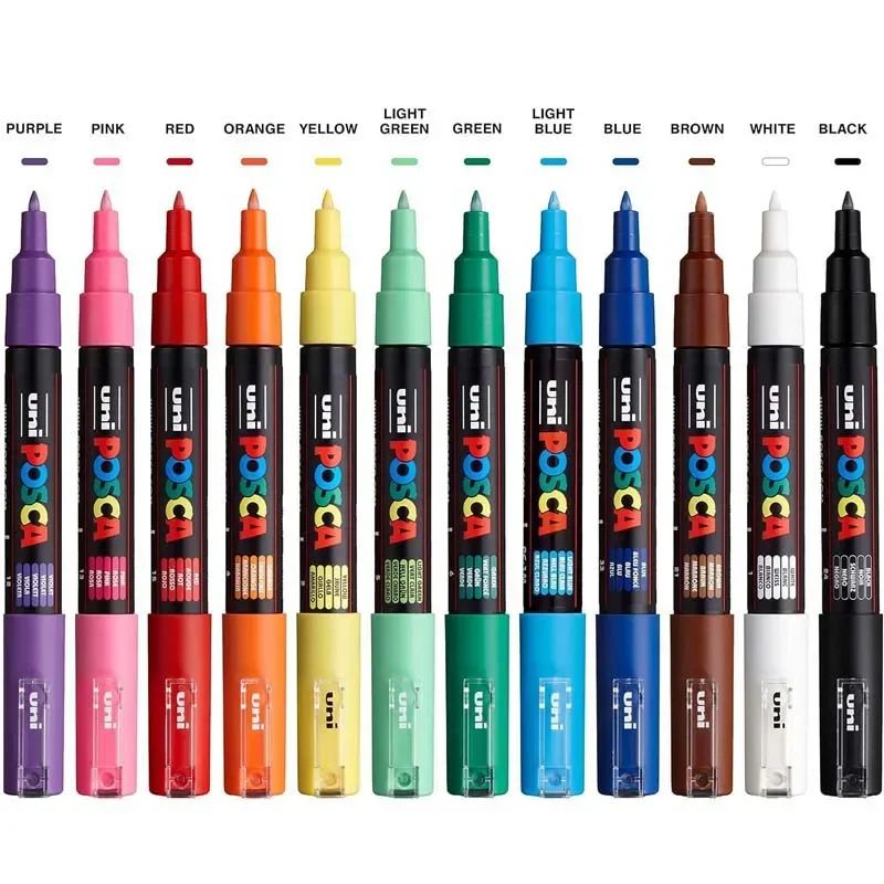Uni POSCA PC-1M Extra Fine Paint Marker Set – 12 Color 0.7mm Acrylic Art Pens for Manga & Crafts
