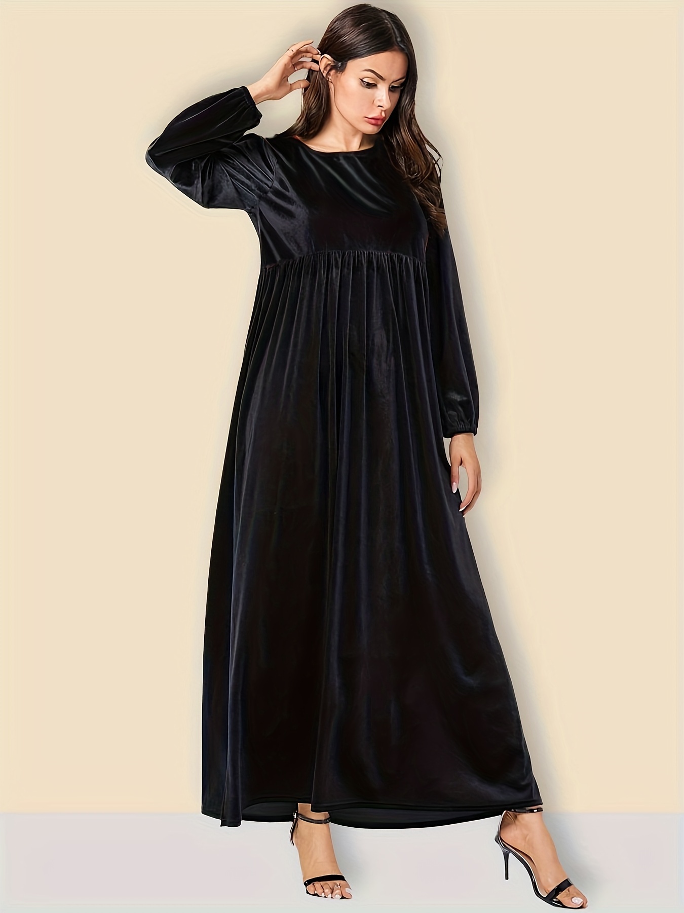 Solid Color Velvet Plus Size Women's A-Line Swing Dress for Autumn and Winter