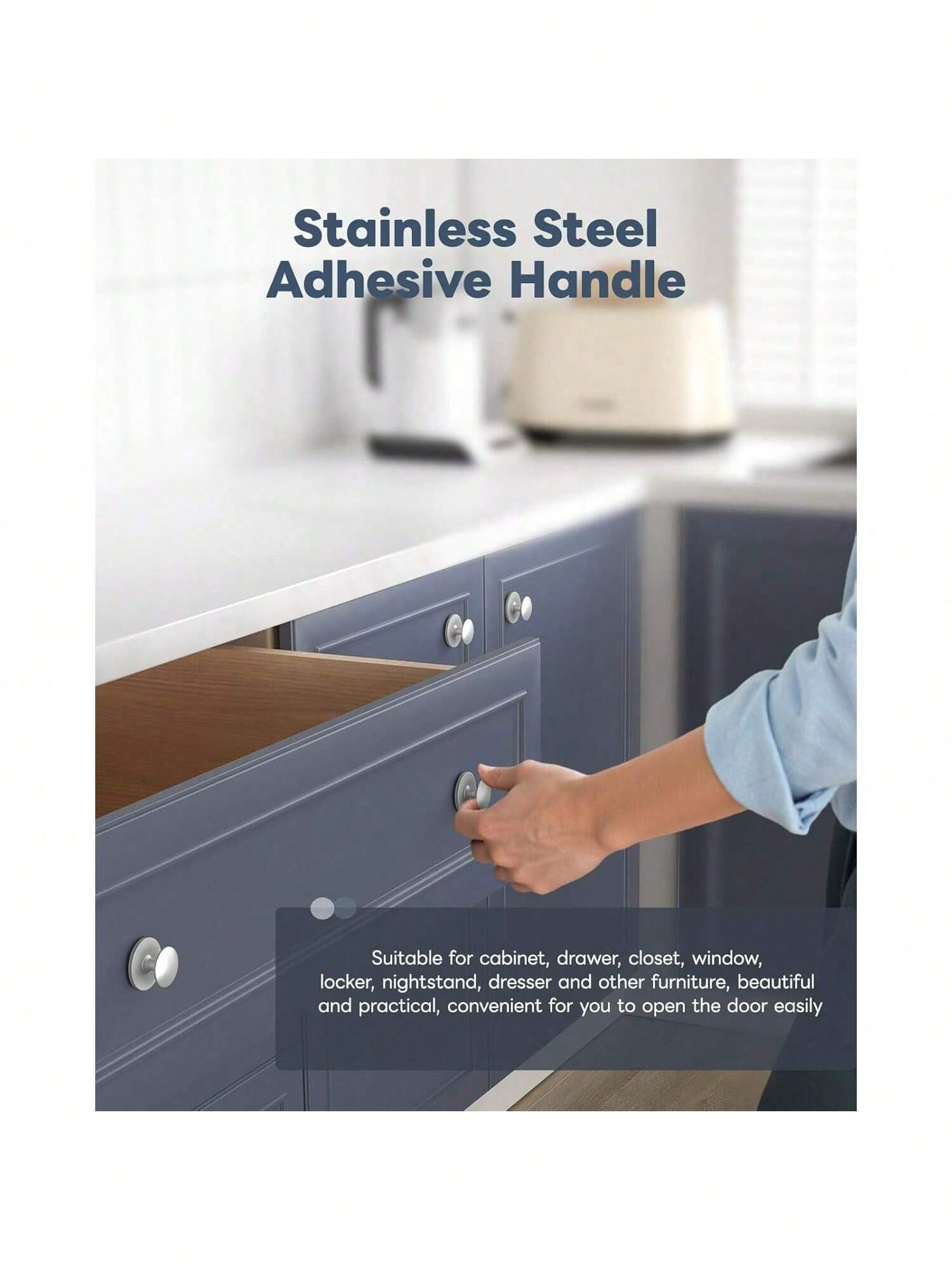 Self Adhesive Cabinet Knobs Stainless Steel No Drill Drawer Pulls