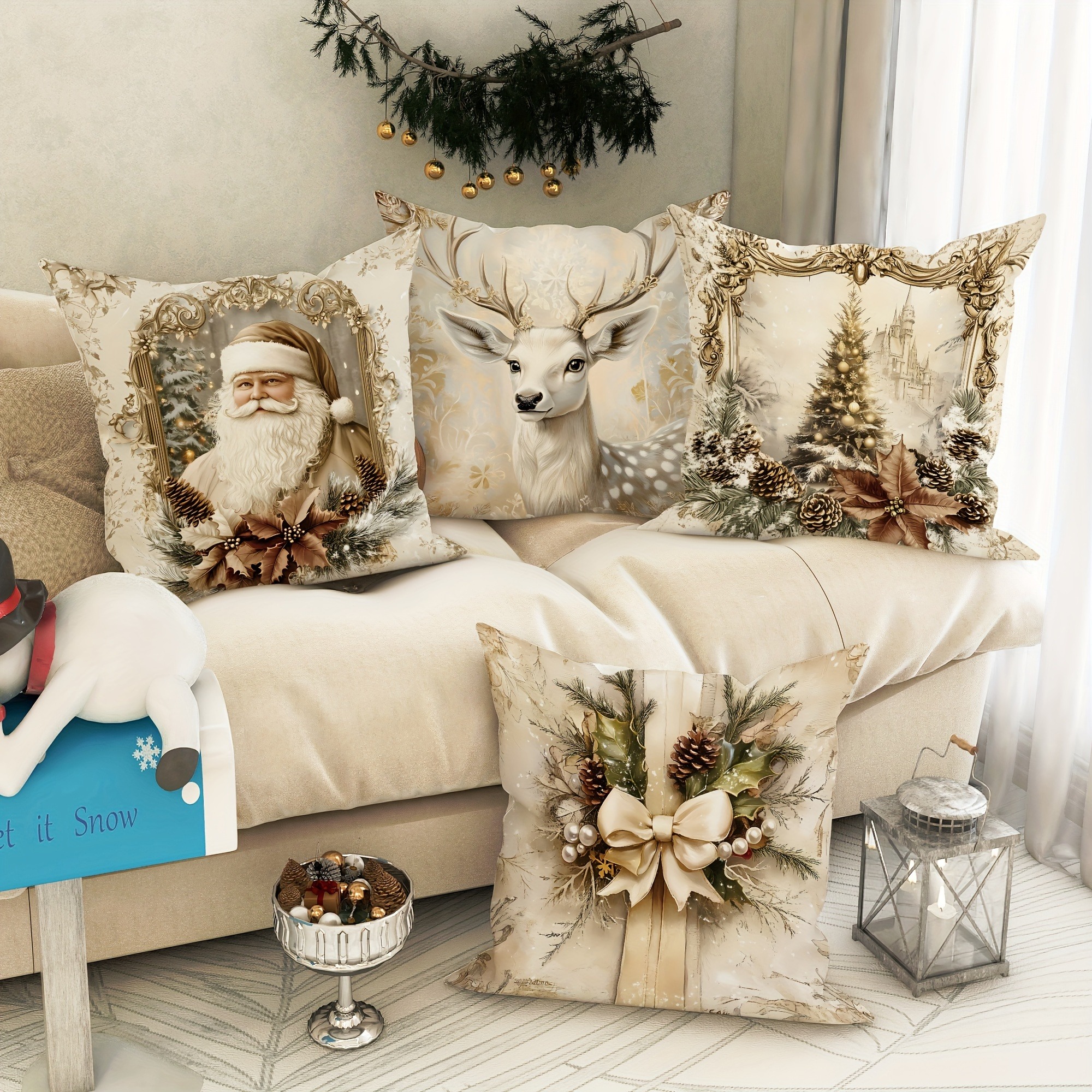 Santa Claus Reindeer Pillow Cover, Christmas Decoration Cushion, Christmas Tree Sofa Pillowcase, Cozy Holiday Home Decor