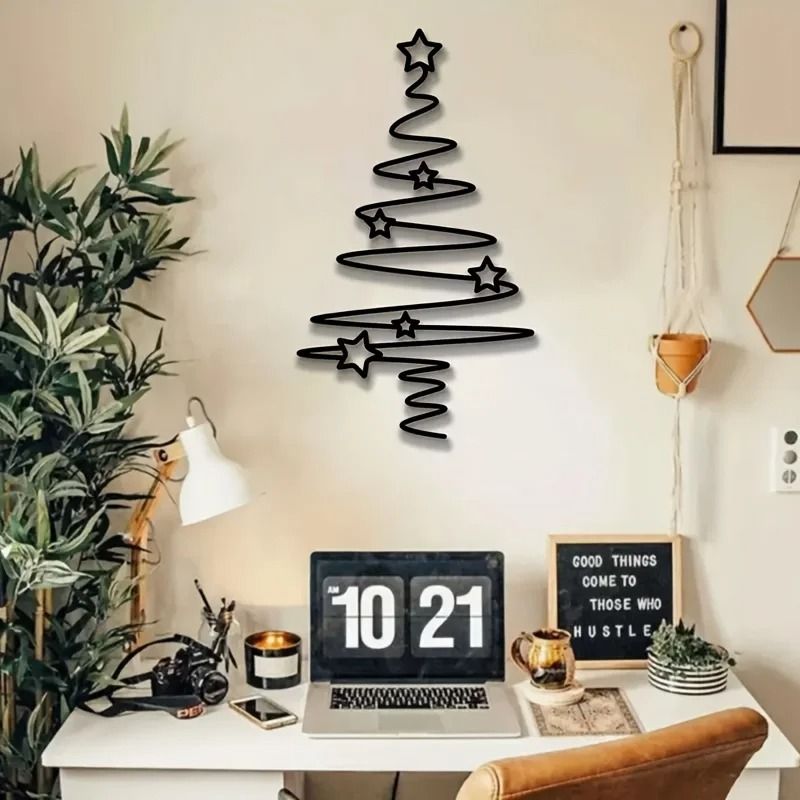 Minimalist Metal Christmas Tree Wall Art Decorative Holiday Wall Hanging