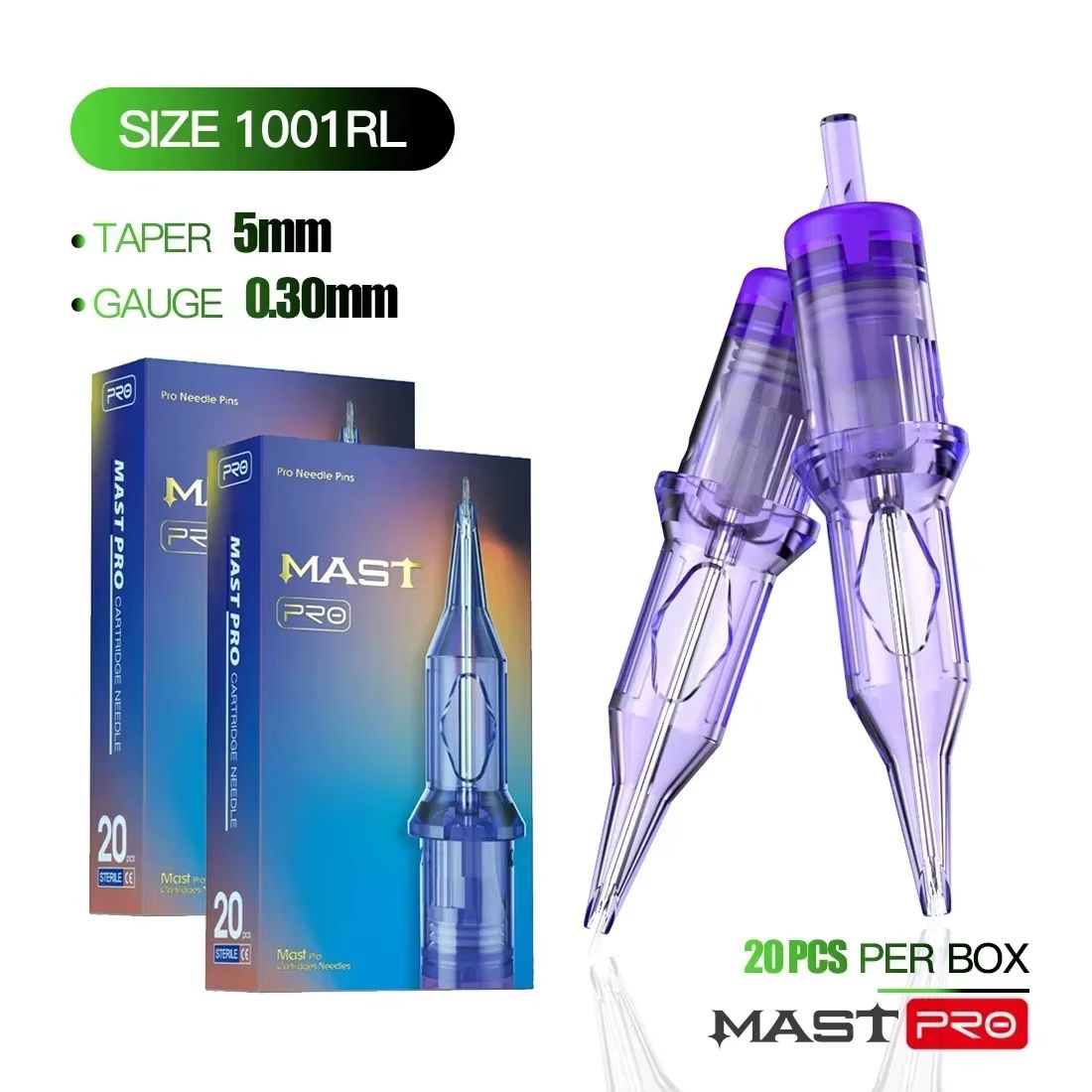 Mast Pro Disposable Tattoo Needle Cartridges – Box of 20 Precision Round Liner Cartridges for Rotary Tattoo Machines