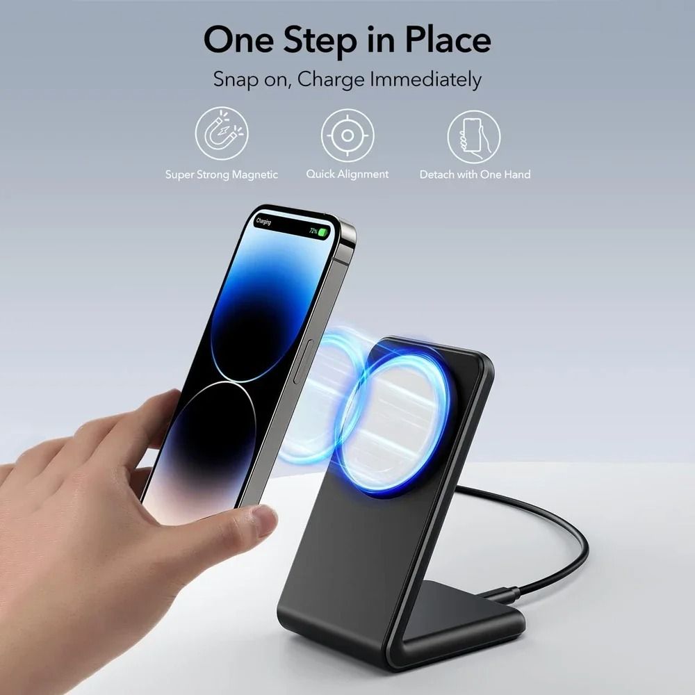 Magnetic Fast Wireless Charger – 15W Rapid Desktop Dock Stand
