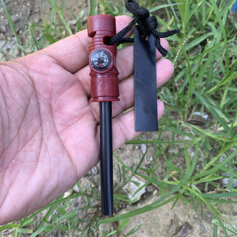 Survival Compass Fire Starter Kit Waterproof Magnesium Flint Emergency Tool