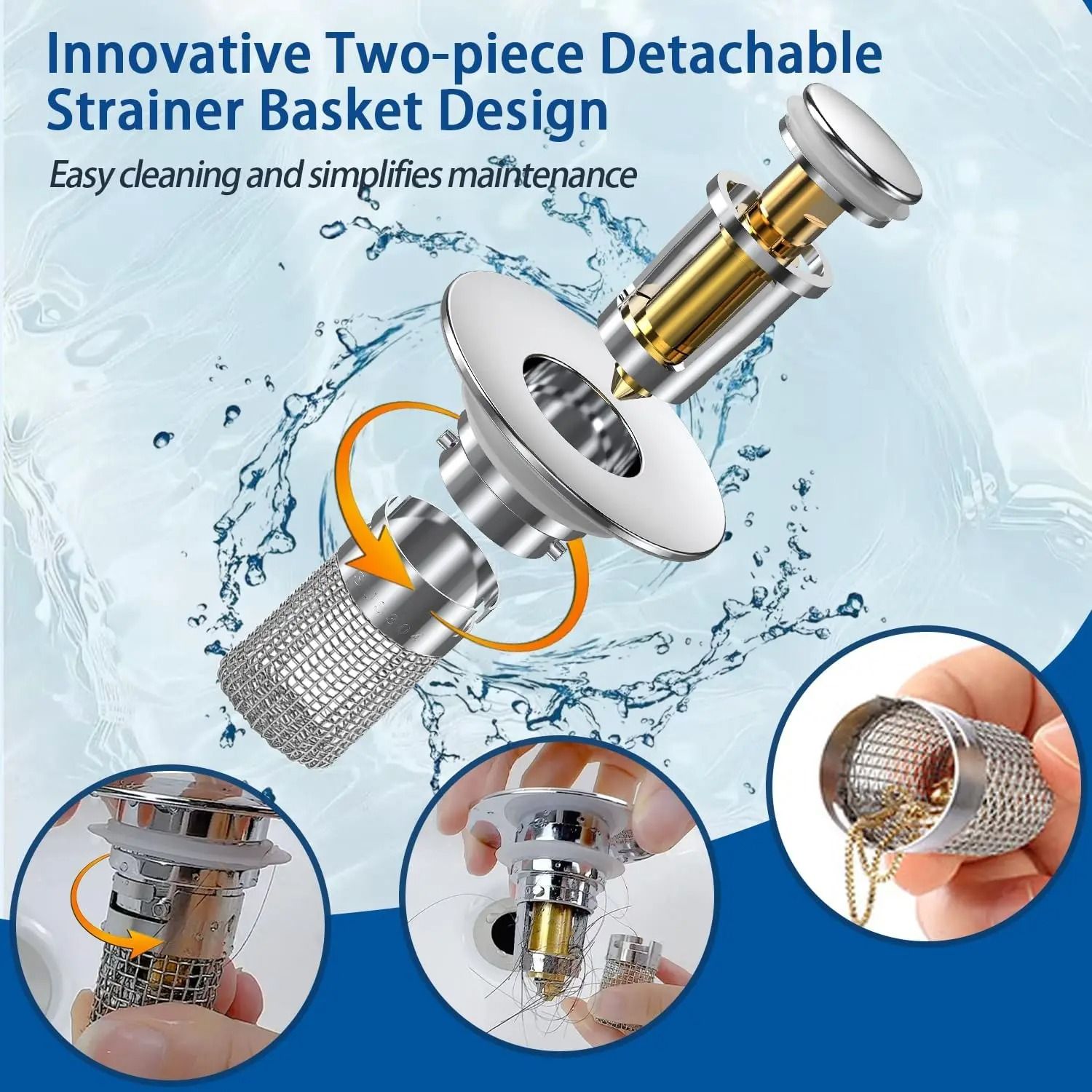 2 Pack Stainless Steel Pop Up Sink Strainer