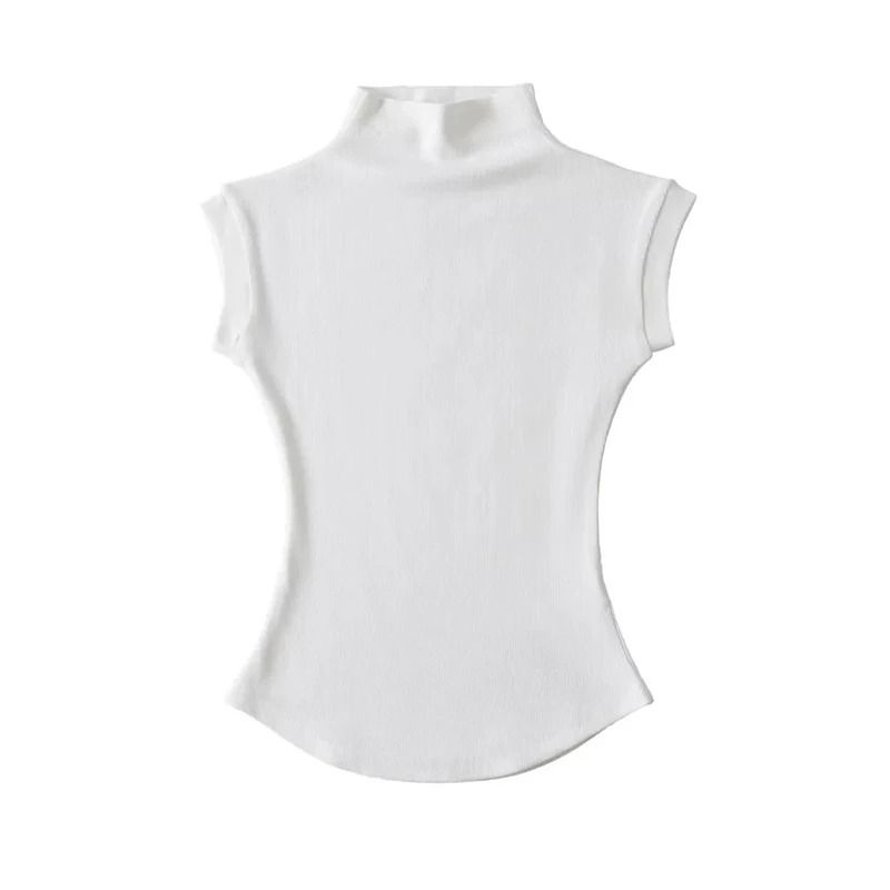 Women Summer Turtleneck Sleeveless Top Solid Slim Fit