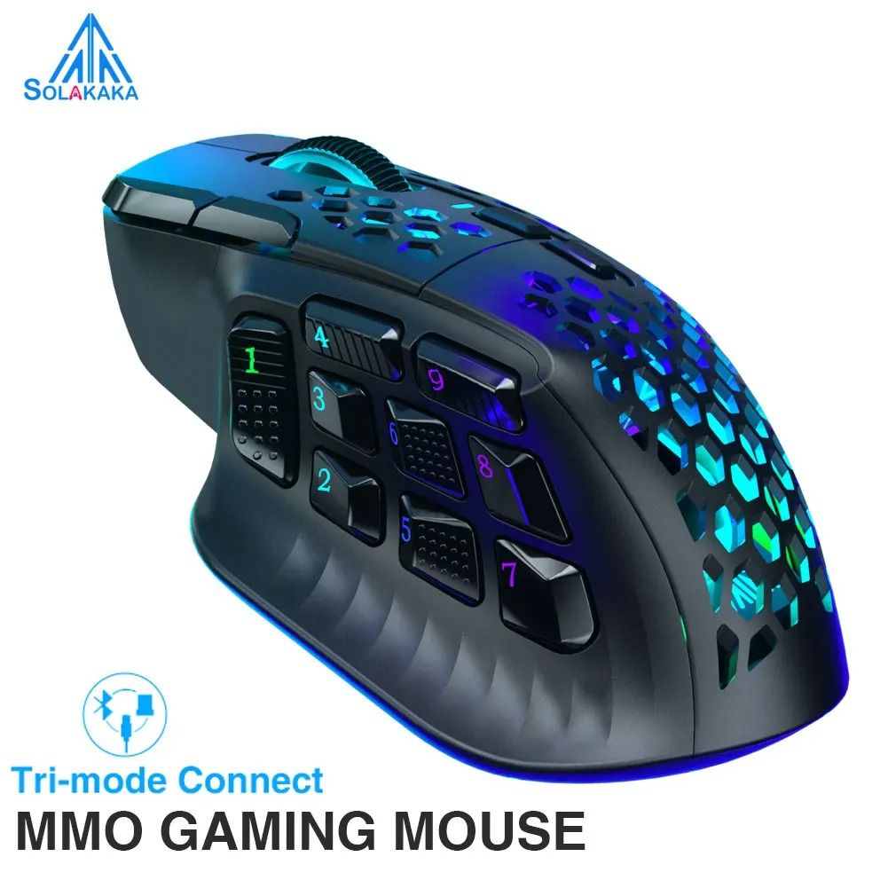SOLAKAKA SM809 Pro Wireless MMO Gaming Mouse PAW3311 with 16 Programmable Buttons